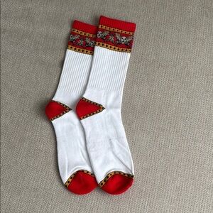 Red and White Cotton Casual Socks with Ribbed Knit